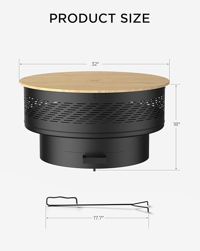 Brasero Redondo de Hierro 32" con Parrilla y Tapa para Jardín miniatura 2