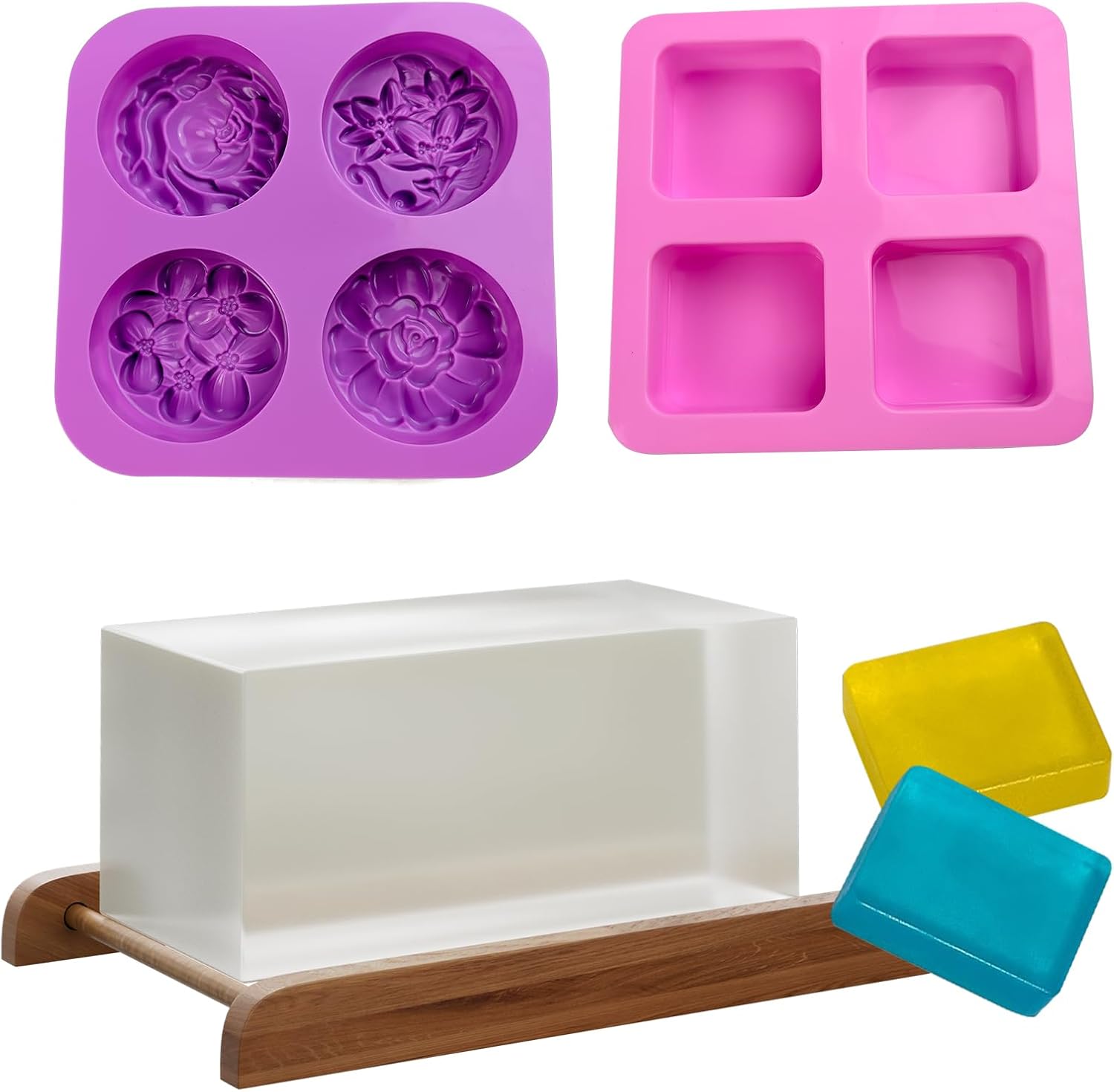 CoolCrafts Soap Making Kit, 2.2 LB Melt and Pour Clear Soap Base with 2 Silicone Molds for DIY Home Crafts
