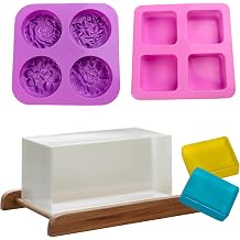 Soap Making Kit, 1 Kg Melt and Pour Clear Soap Base with 2 Silicone Molds for DIY Home Crafts