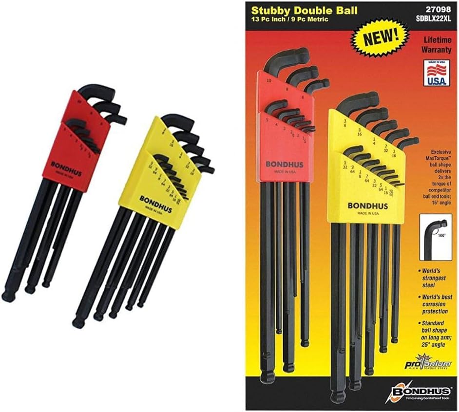 Bondhus 0.050-3/8" & 1.5-10mm Stubby Ball End Hex Key 22pc & 13pc Double Pack