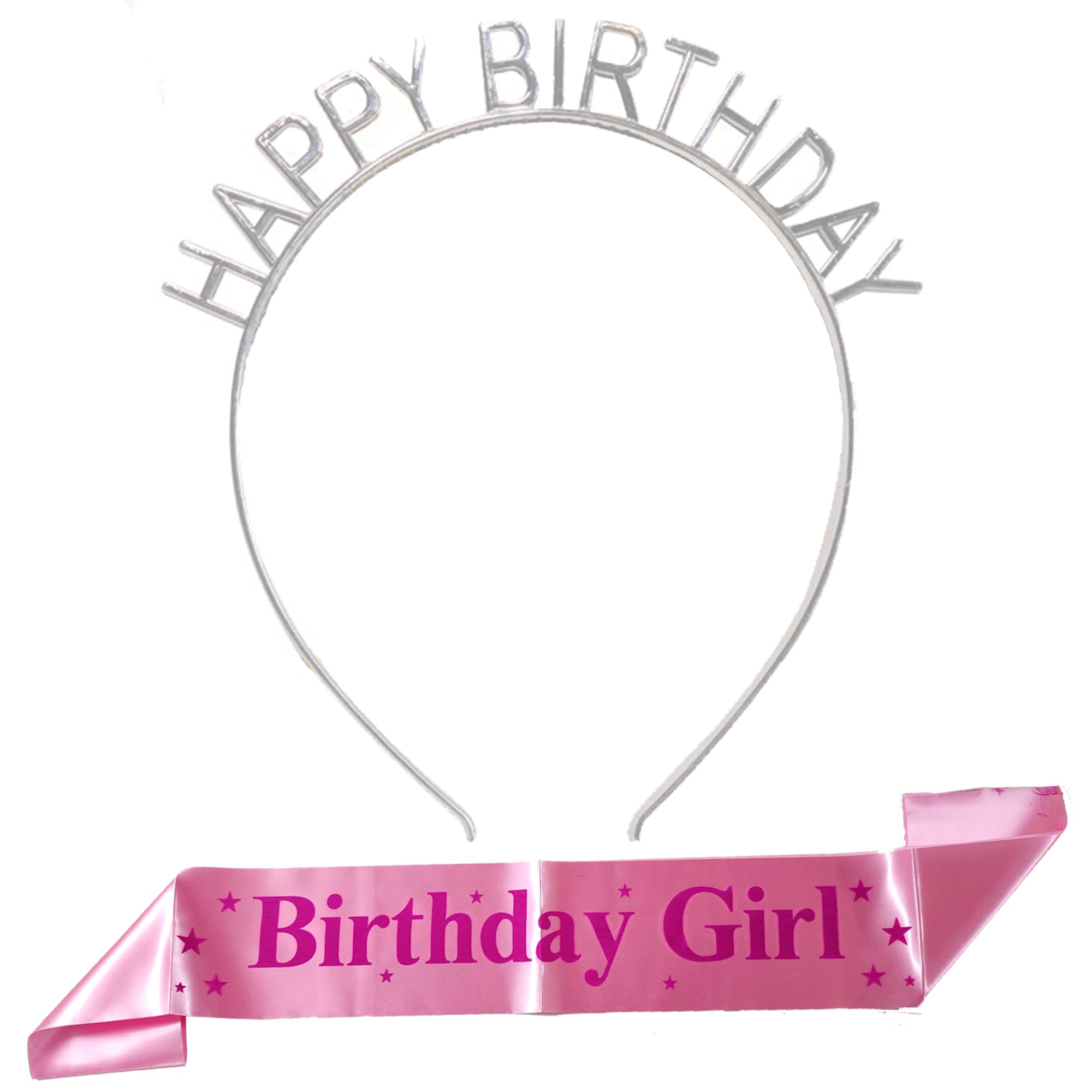 CURATED CART 2 Pc Set -Happy Birthday Silver Headband With Pink Birthday Girl Satin Sash - Birthday Crown/Tiara Set for Girls Women Birthday Party Supplies (B0CD1K4XB9) Amazon Price History, Amazon Price Tracker