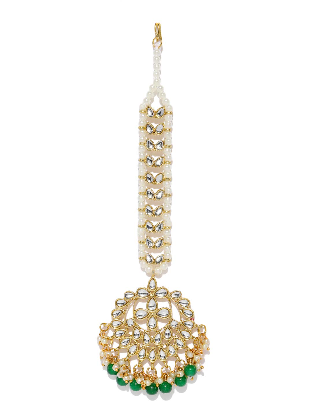 Kundan & Dangling Green Beads Mesmerising Maangtikka for Women-ZPFK9452-image-13