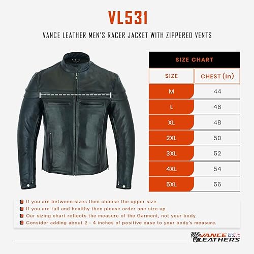Miniatura 5 de Vance Leather Men's Premium Leather Racer Jacket with Vents