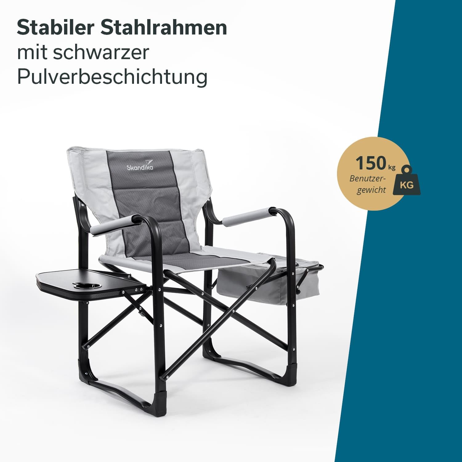 Skandika Campingstuhl Tepsa | Bequemer Klappstuhl mit Tisch und Kühlfach, bis max. 150 kg, klappbar, Getränkehalter | Faltstuhl für Camping, Zelten, Festival, Angeln, Strand