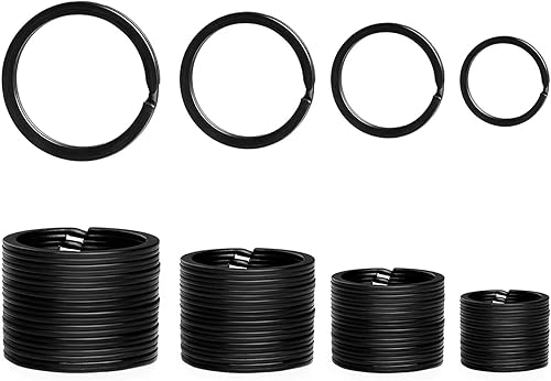 Paquete de 40 llaveros de 4 tamaños, de metal negro, planos, divididos, para el hogar, coche, etiqueta de perro, oficina, accesorios para llaves