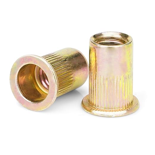 Rivet Nuts, 100 Pcs 1/4"-20 UNC, Carbon Steel Flat Head Rivnut Threaded Insert Nut, Knurled Body