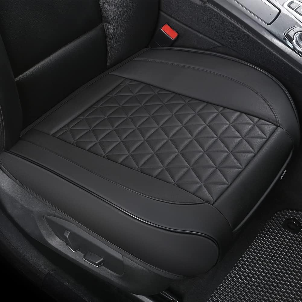 Black Panther 1 Pair Front Seat Covers Luxury Faux Leather Bottom Seat Cushions, Anti-Slip and Wrap Around The Bottom, Fit 95% of Vehicles - Black