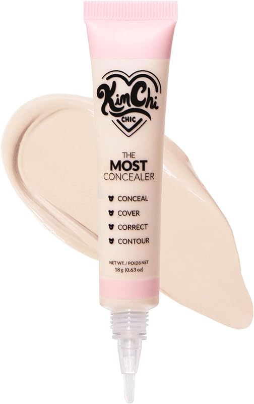 KimChiChic Beauty The Most Concealer, Full Coverage Makeup, Water Resistant | Face & Under Eye Concealer, Matte Satin Hybrid Finish, Brush Applicator, 01 Ivory, Fair + Neutral Undertones, 0.63 oz