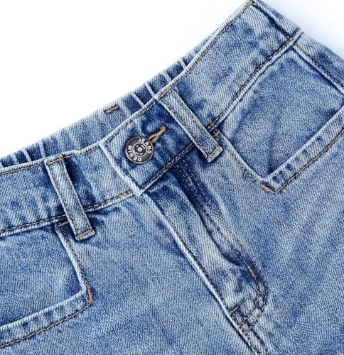 KIDSCOOL SPACE Girls Slim Fit Wide-Leg Jeans, Raw Edge Hem Ripped Holes Denim Pants4