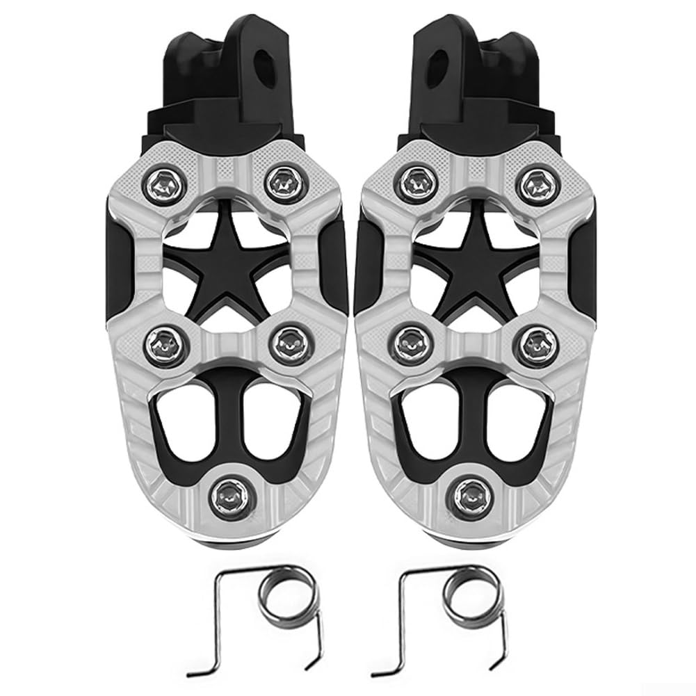 Motorcycle Foot Pegs Aluminium Alloy Anti-Slip Wide Pedals for Motocross for mx Dirt Bike E-Bike Mount 75mm(Silver)