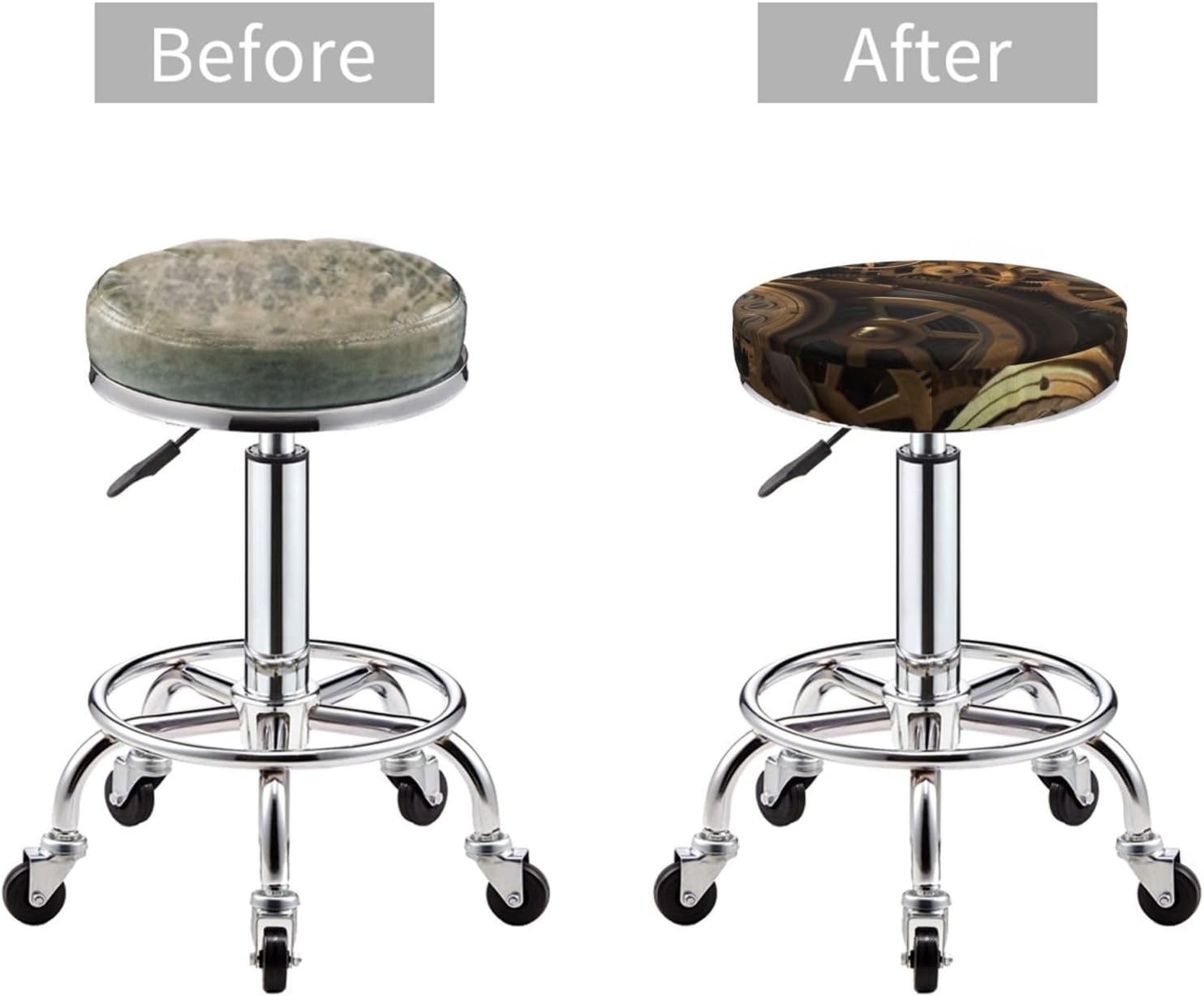 Bar Stool Cover Round Elastic Stool Cushion Covers Cool Steampunk Gears Bar Chair Cover Washable Stool Cushion Slipcover Stretch Stool Seat Covers for 12-14 Inch Chair