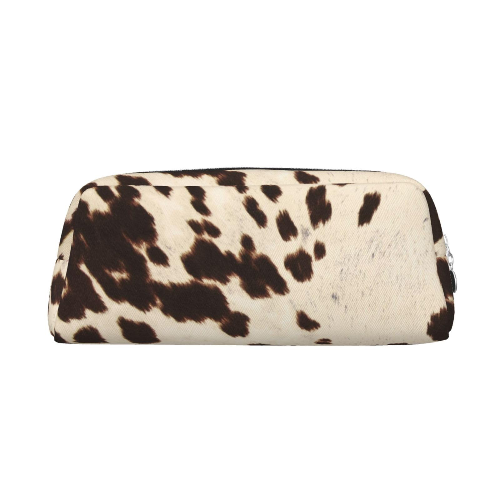 ZERAOKE Leather Pencil Case Organizer, Premium PVC Cosmetic Bag 8x5.5x20.5cm, Brown Cowhide Pencil Pouch with Anti-Scratch Padding, Waterproof Makeup Travel Pouch for School, Office, Travel