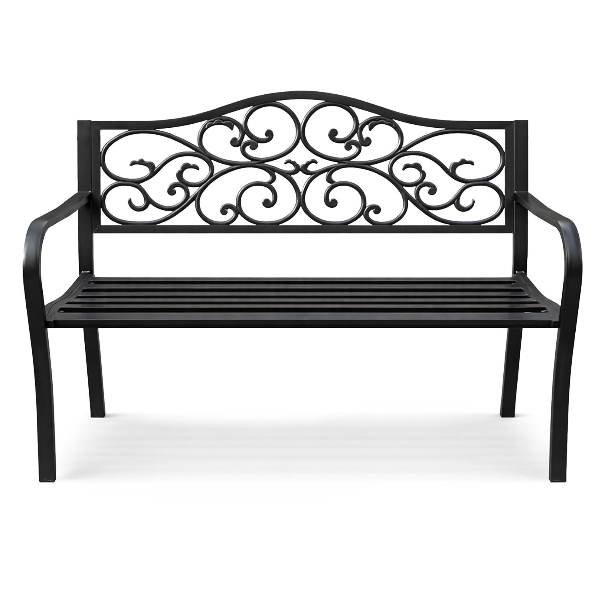 AKORD Panchina da Giardino IRGA con Gambe in Acciaio e Schienale in Ghisa | Panca da Esterno | Panchine Esterna con Bracciolo | Panche Moderno Resistente alle Intemperie | Larghezza 127 cm | Nero