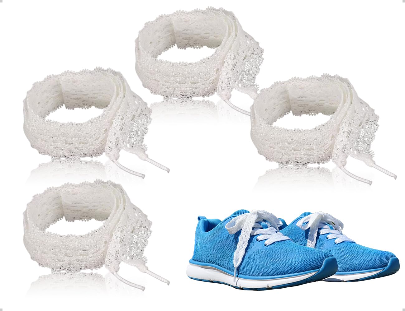 OHYANYAO 2 Paare Lace Schnürsenkel,Damen Flache Hohle Blumen Spitze Schnürsenkel,120 cm und 100 cm LangGeeignet für den Alltag,Partys,Festivals,Veranstaltungen(Weiß)