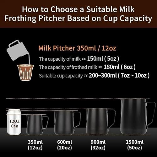 Miniatura 38 de watchget Jarra de espuma de leche de acero inoxidable de 20 oz/20.3 fl oz – Jarra de vapor para capuchino, arte con leche, accesorios para máquinas