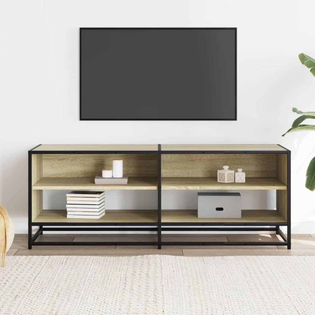 Mobile TV in rovere Sonoma con struttura in metallo, 120,5 x 40 x 46 cm, in legno, con spazio e ripiano, per soggiorno, camera da letto, home theater
