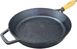 Frigideira Ferro Fundido 27cm Antiaderente Alta Cabo Madeira Bistequeira Bifeteira Chapa Grelhar