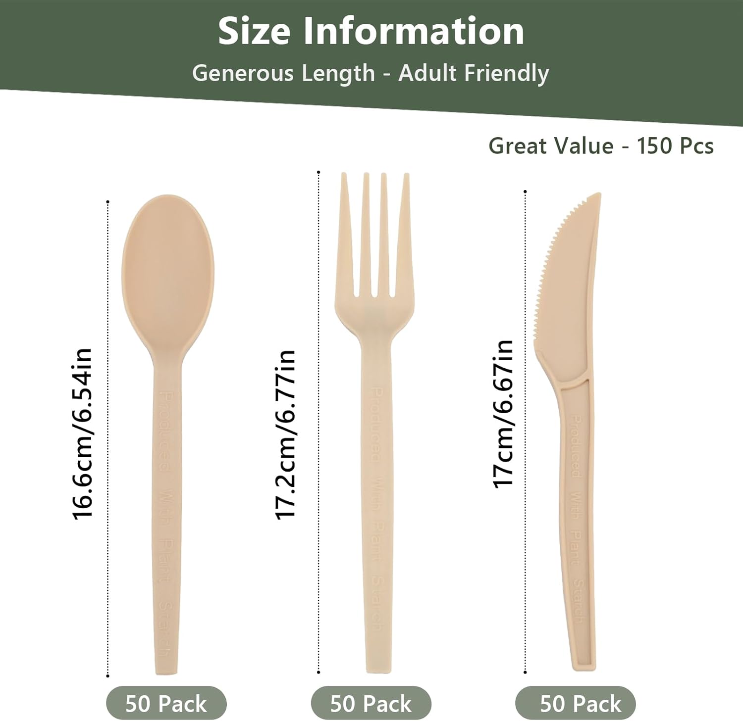 Disposable Silverware Bulk Heavy-Duty 150 Pcs, Compostable Forks, Spoons and Knives, Disposable Cutlery Set, Biodegradable Eating Utensils for Party, Wedding, Camping, Office Event (Light Brown) - Image 4