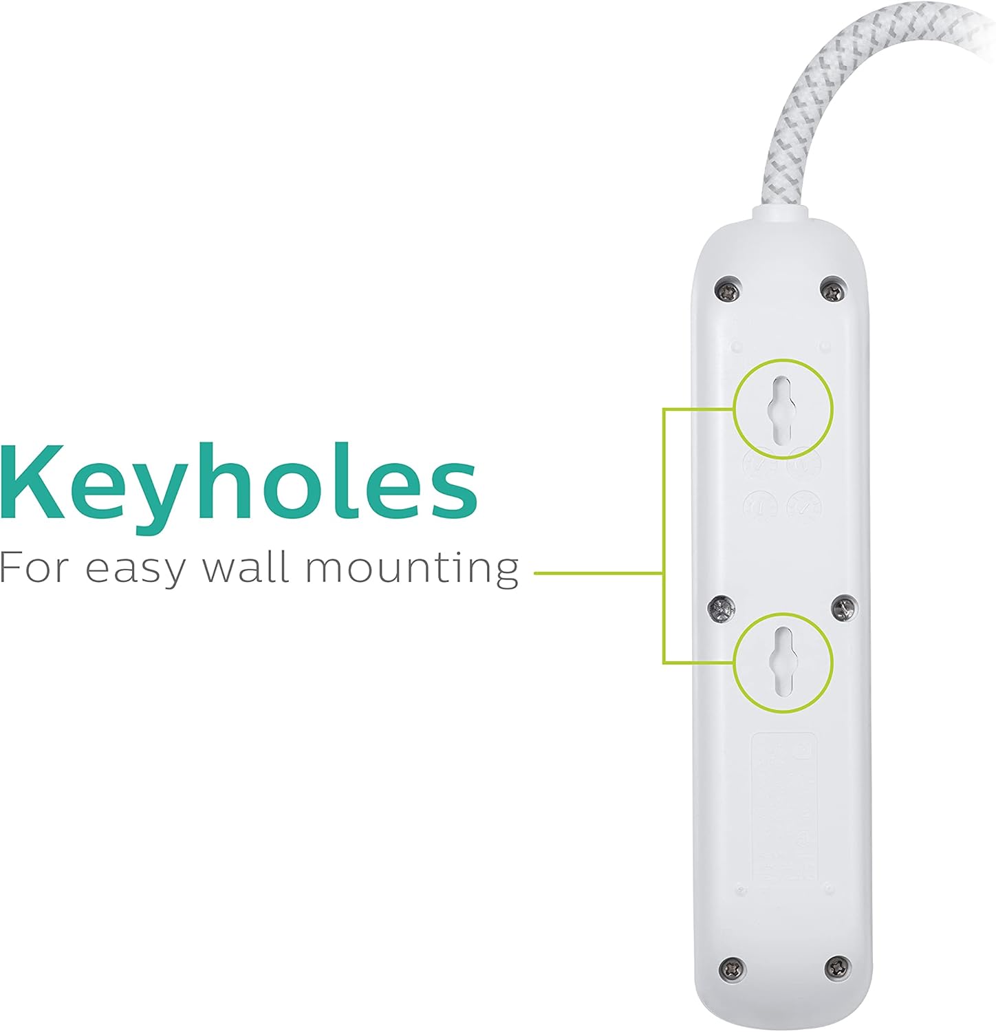 Philips Surge Protector Power Strip, 3 Outlet Surge Protector, 6Ft Cord Power Strip, Surge Protector with USB Ports, 3-Prong Flat Plug Power Strip, 360J Surge Protector Outlet, White, SPP3306WB/37