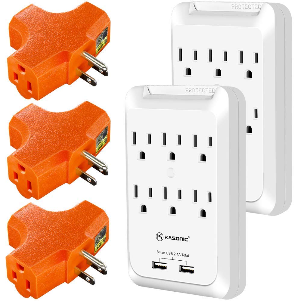 Buy Kasonic 3Outlet Grounding Adapter 3 Pack + 6Outlet Wall Surge