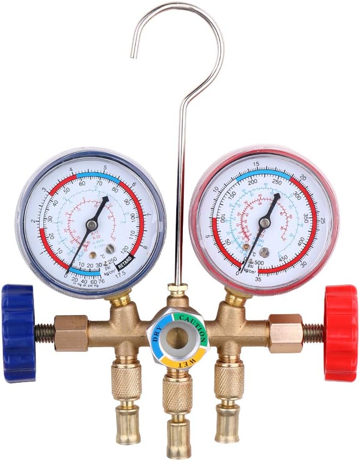 Refrigerant Manifold Gauge Set, VISLONE AC Mainfold Gauge Set R134A, Diagnostic Refrigerant Gague Set Air Conditioning Tool with Hook and Hose for R12 R22 R404A R134A Refrigerant Charging : Automotive