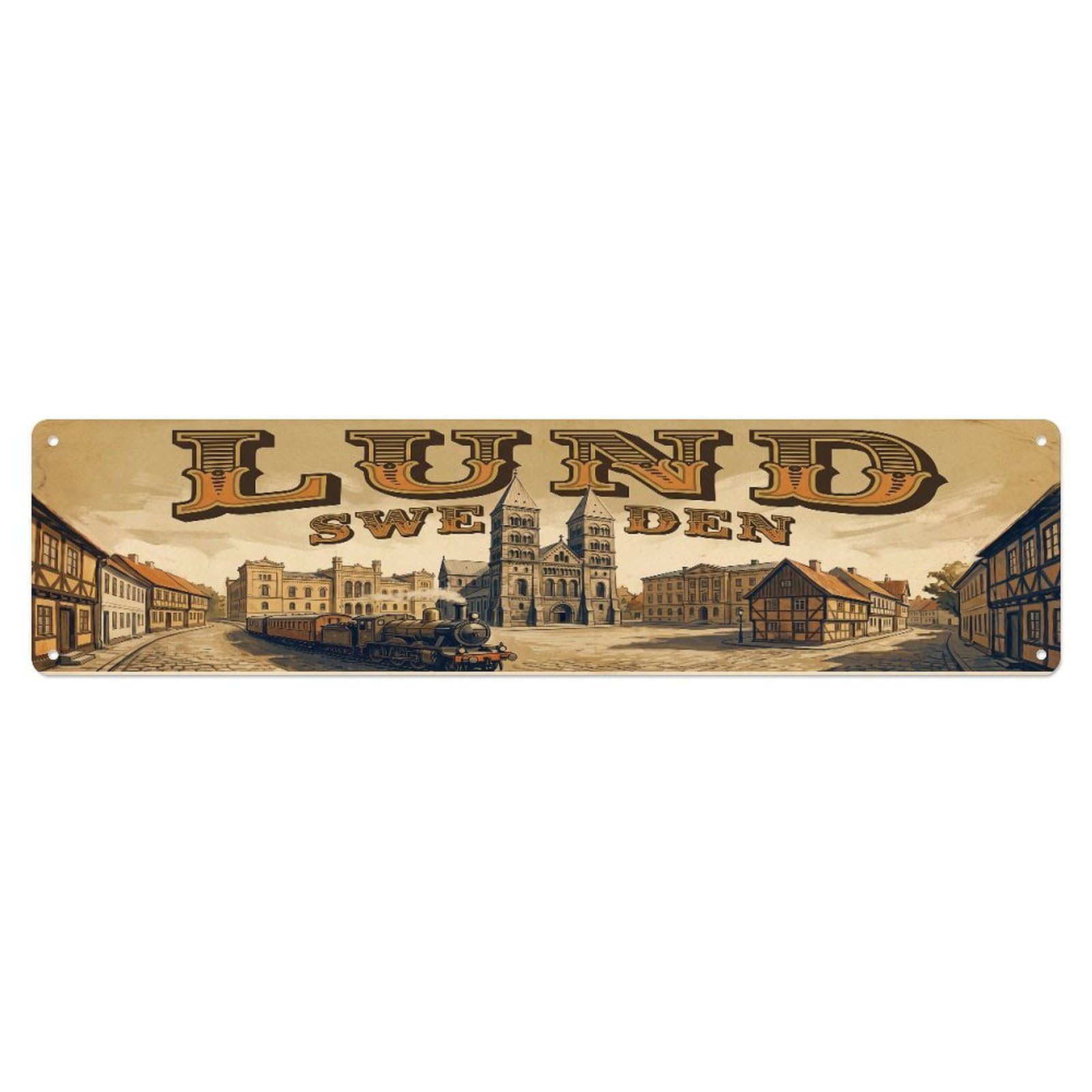 Metal Tin Sign Vintage Travel Sweden Lund