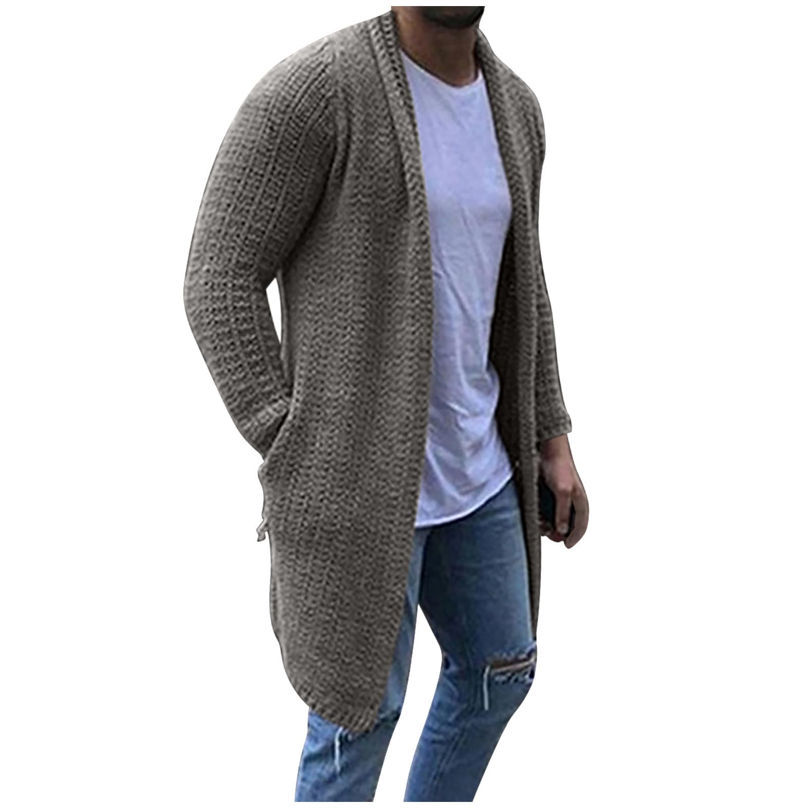 Cárdigan Largo Hombre con Cuello Chal Suéter Moderno de Punto con Volantes Capa Drapeada Elegante para Diario