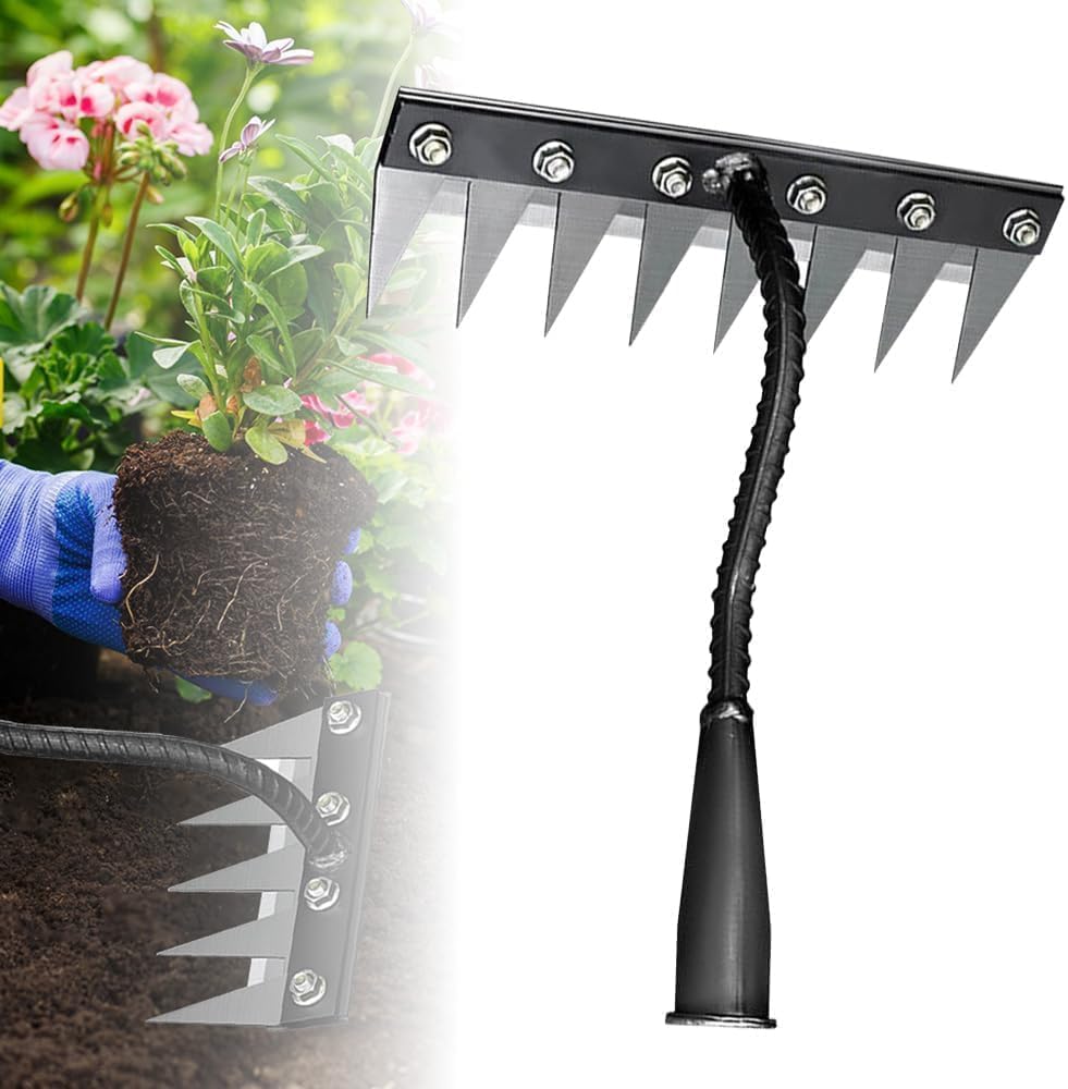 2025 New 5/6/7/8 Teeth Carbon Steel Garden Weeder Rakes, Iron Weeding Rake 2.0, for Yard Lawn and Garden, Heavy-Duty Hand Puller Tool Gardening Weedings (8 Teeth)