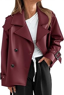 Yousify Womens Textured Faux Leather Jackets Oversized Button Down Motorcycle Clothes Casual Fall Trendy Coat Outerwear