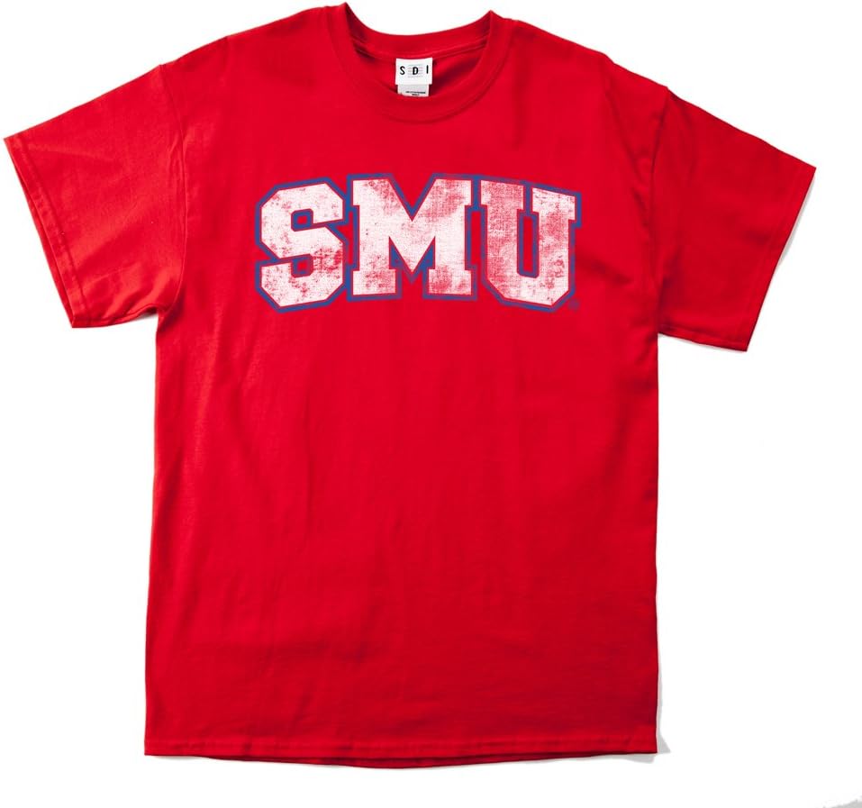 NCAA SMU Mustangs 100-percent加工ヴィンテージアーチ半袖Tee L レッド