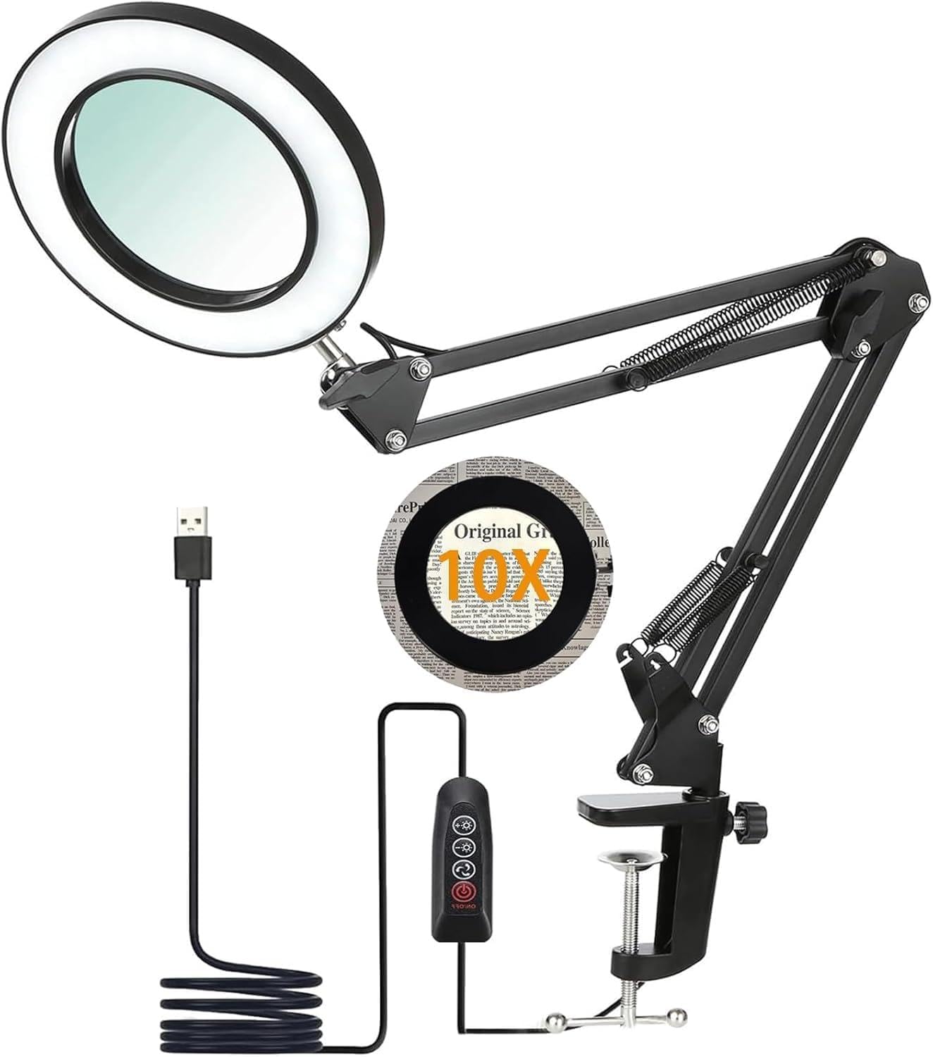 Lepealu 2-in-1 15X Magnifying Glass with Light and Stand Glass Magnifying Desk Lamp Foldable 5 Colour Modes with 84 LEDs Continuously Dimmable for Hobby Crafts Repair Reading