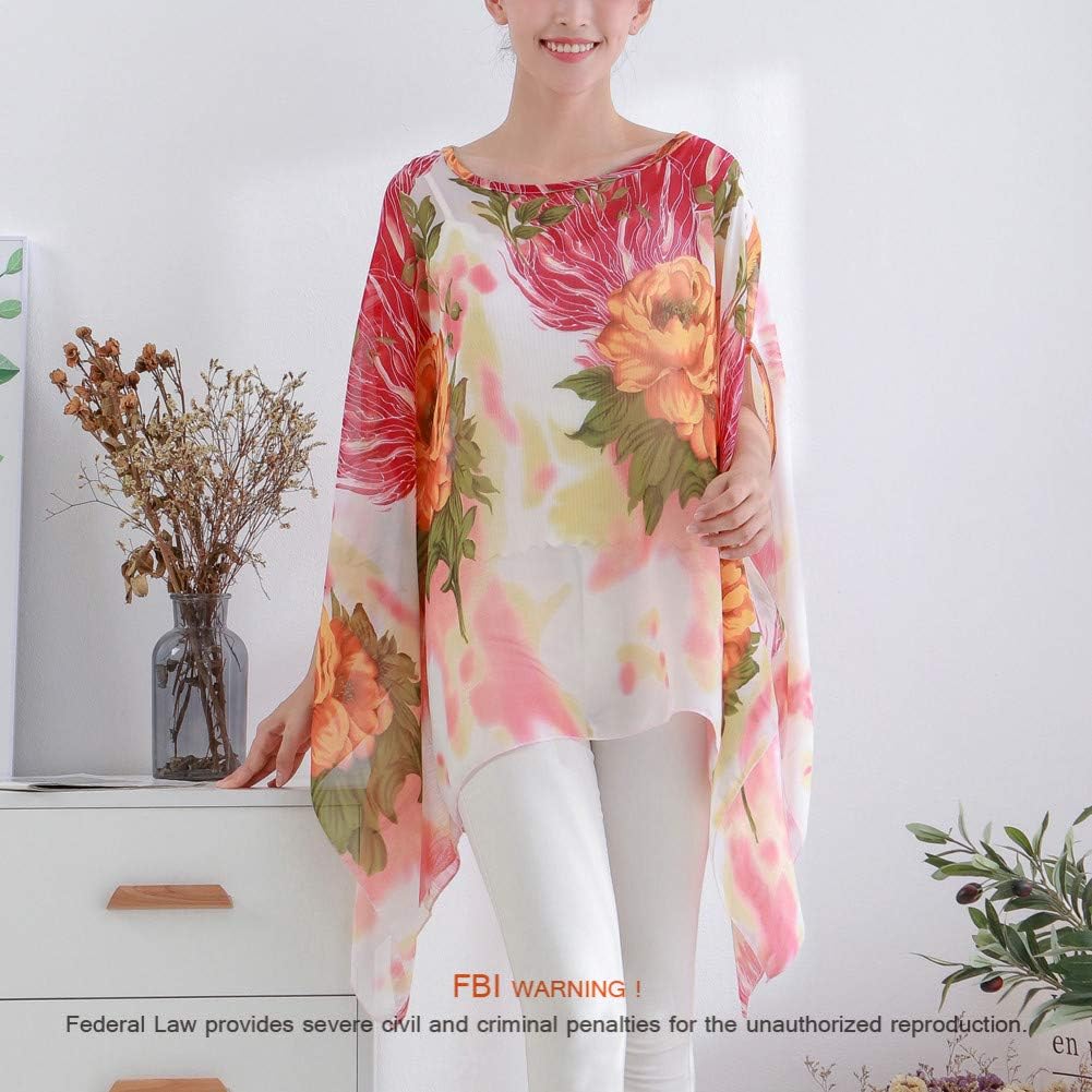 Max Hsuan Women's Loose Solid Sheer Chiffon Caftan Poncho Batwing Tunic Top Blouse Summer Oversized Shirts - Image 2