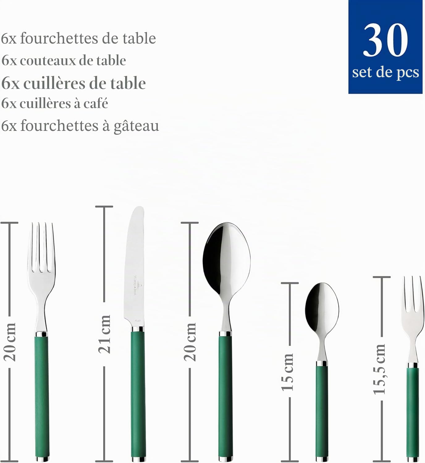 Villeroy & Boch Play! Green Garden Couverts de table pour 6 personnes, 30 pièces, Inox, Manche en plastique vert