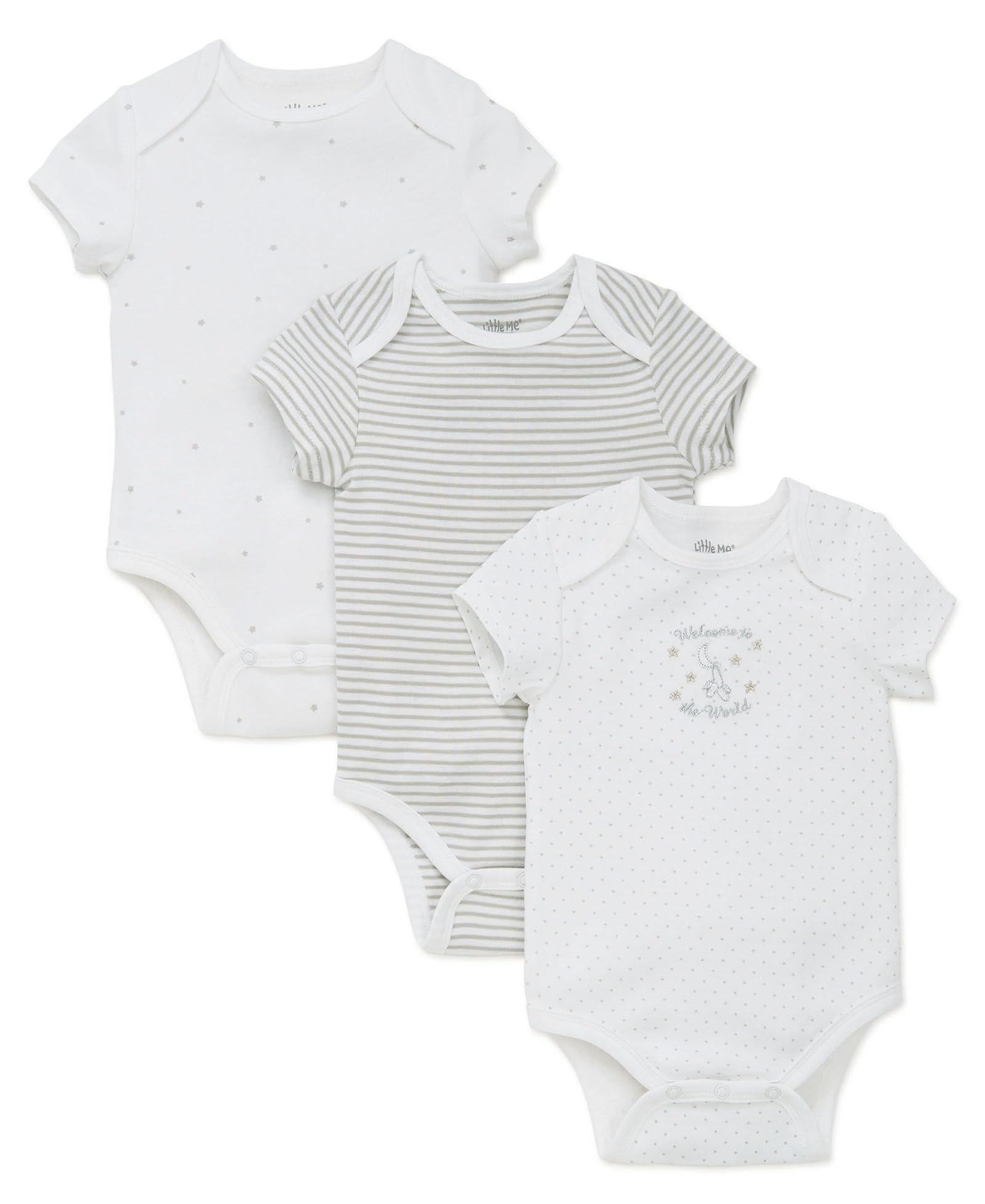 Little Me Baby Gender Neutral 3-Pack 100% Cotton Scratch Free Tag Bodysuits