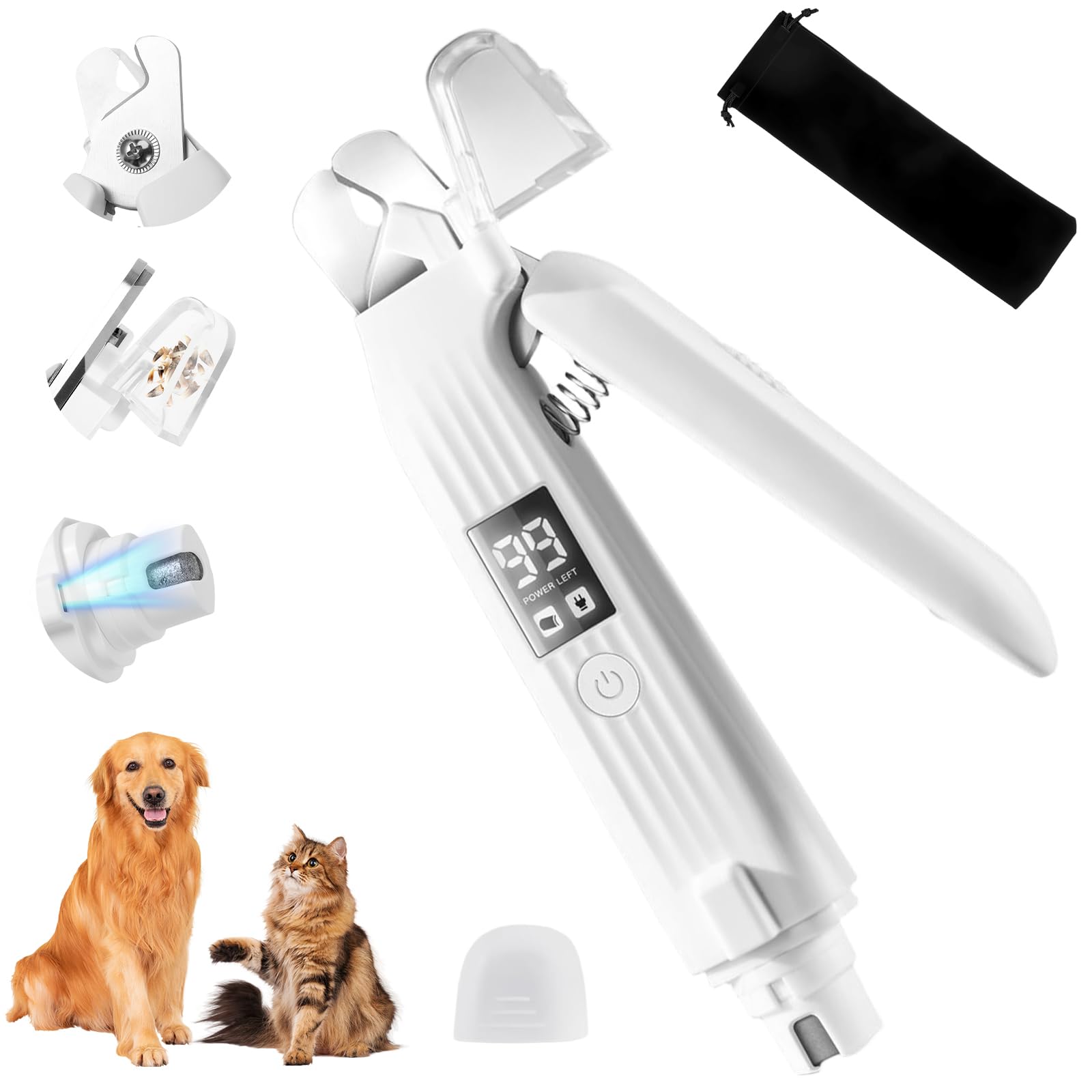 2 in 1 Dog Nail Clippers an Nail Grinder Pet Trimmers for Dogs Cats Claw Nail Care Tool USB Rechargeable Dogs Nail Trimmer with LED Lights and Storage Bag Low Noise Pet Electric Grinder