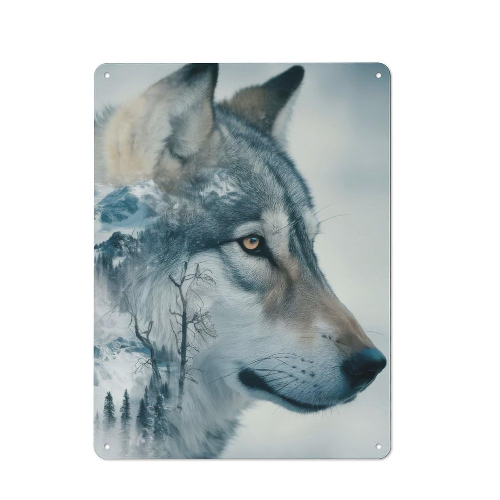 Junmoney Wolf Dog Husky Nature For Lounge Or Reading Corner, Rustic Tin Sign 40X30cm, For An Autumn Update To Lounge And Reading Corner