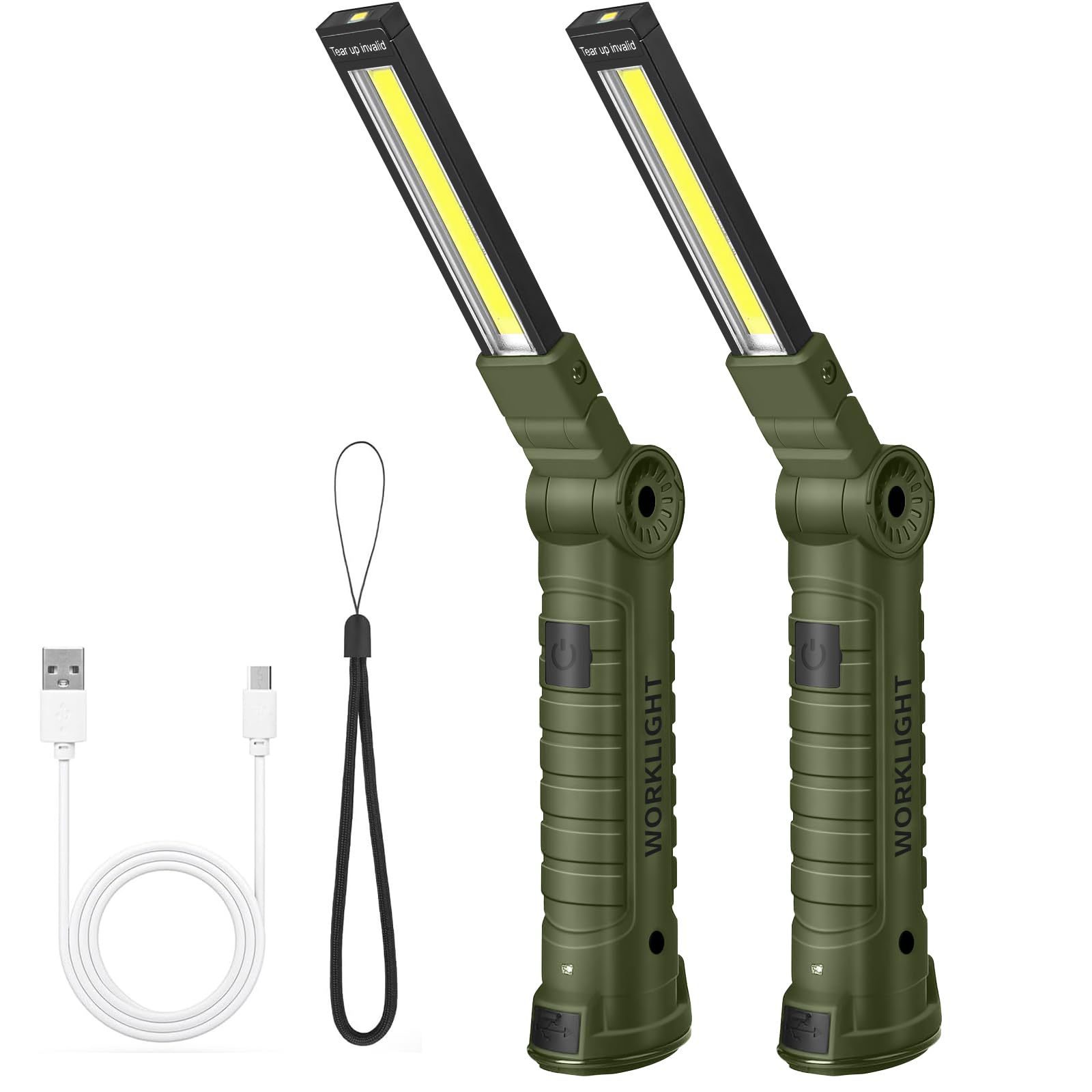 Suranew Rechargeable LED Work Light for Mechanics - Green Magnetic Base 360° Rotatable Flashlight, 5 Modes Valentine's Day Gifts for Men Him - Ideal for Car Repair, Camping & Workshop Tools