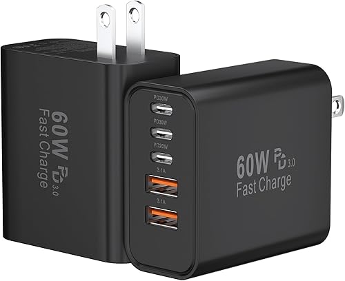 Miniatura 12 de Bloques de carga USB C, bloque de carga rápida de pared USBC de 60 W, cargador USB C para teléfono tipo C, ladrillo de carga rápida, cargador