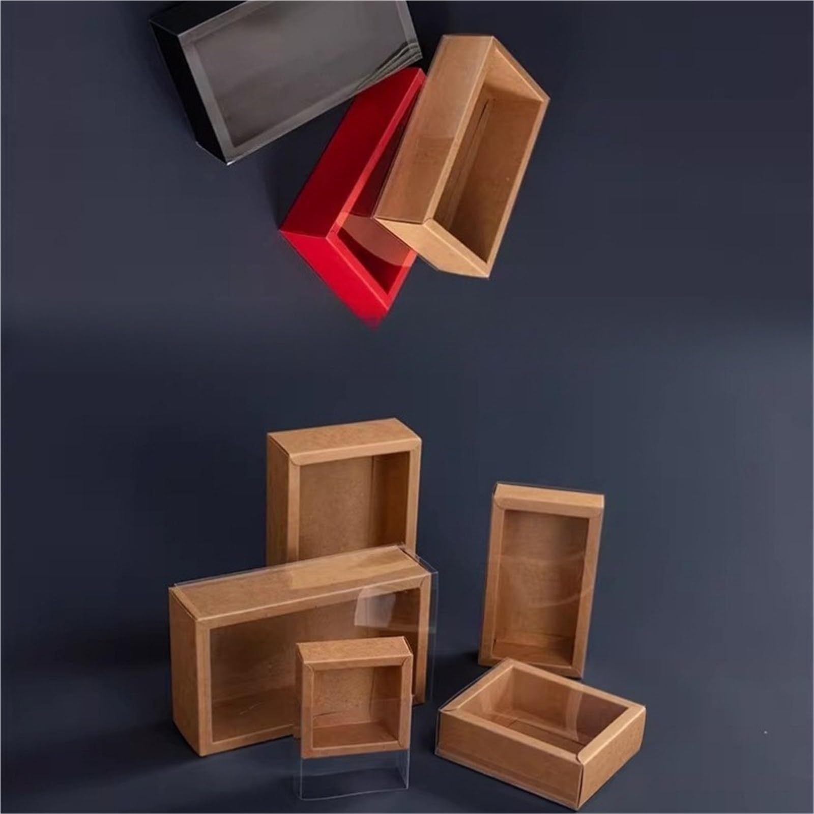 Kraftpapier Box Mit Fenster 20 Stück Kraft-Schubladenbox mit transparentem Deckel