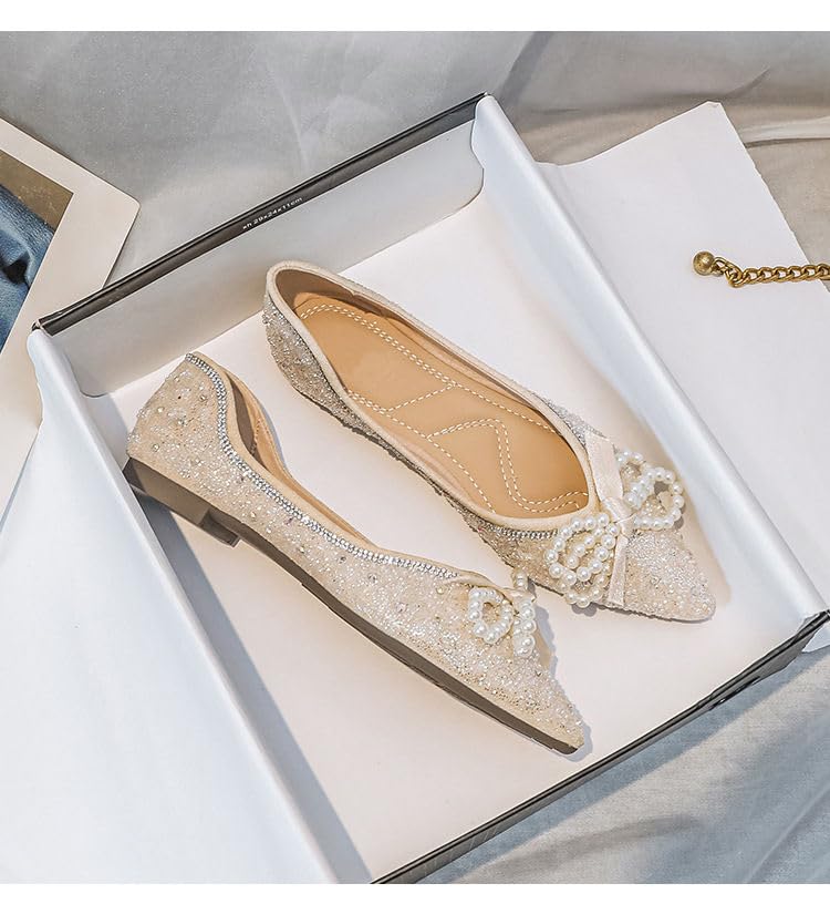 Women's Pearl Flats Glitter Elegant Ballet Flats Lightweight Wedding Bride Dressy Flats2