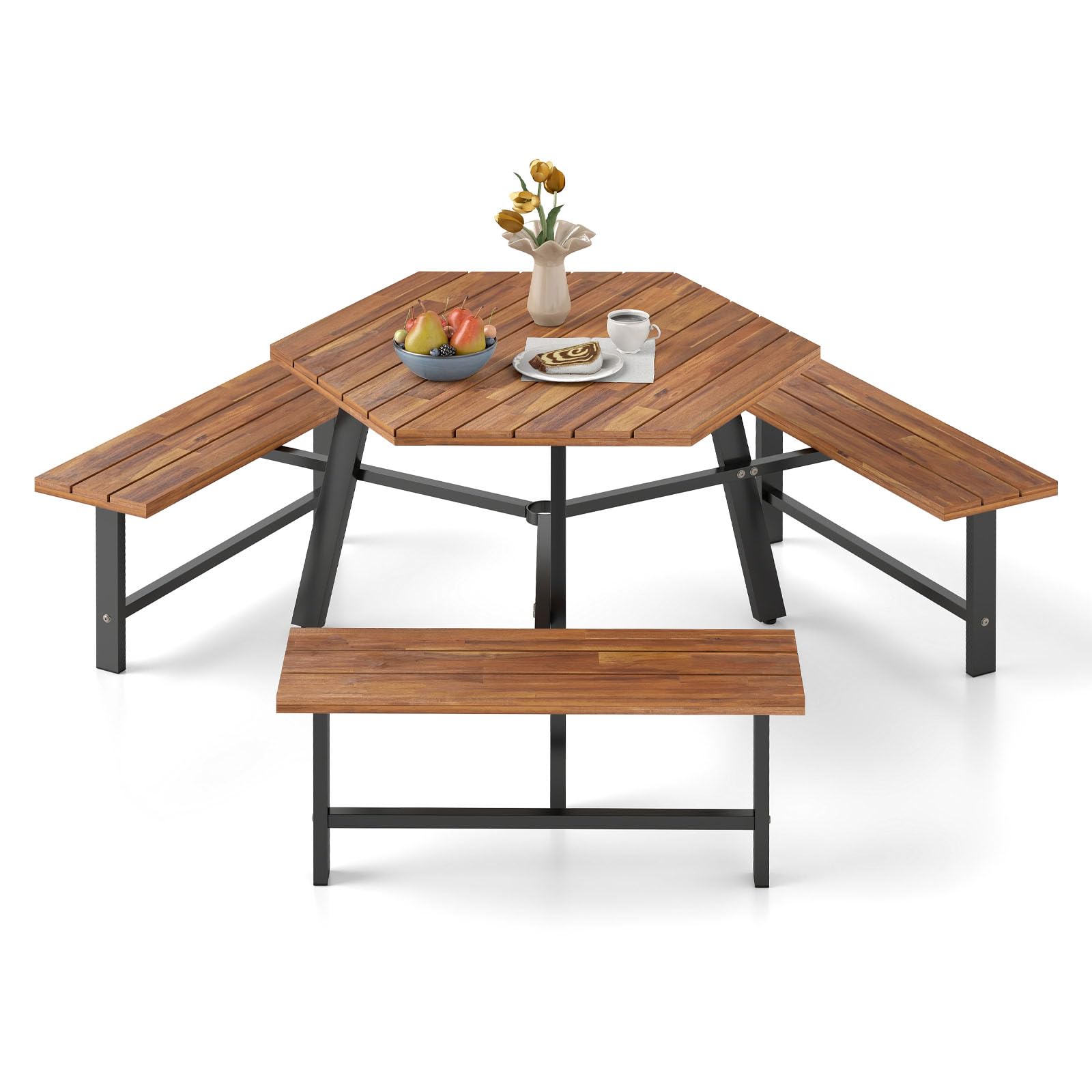 Amazon.com : Giantex Picnic Table Bench Set for 6, Acacia Wood