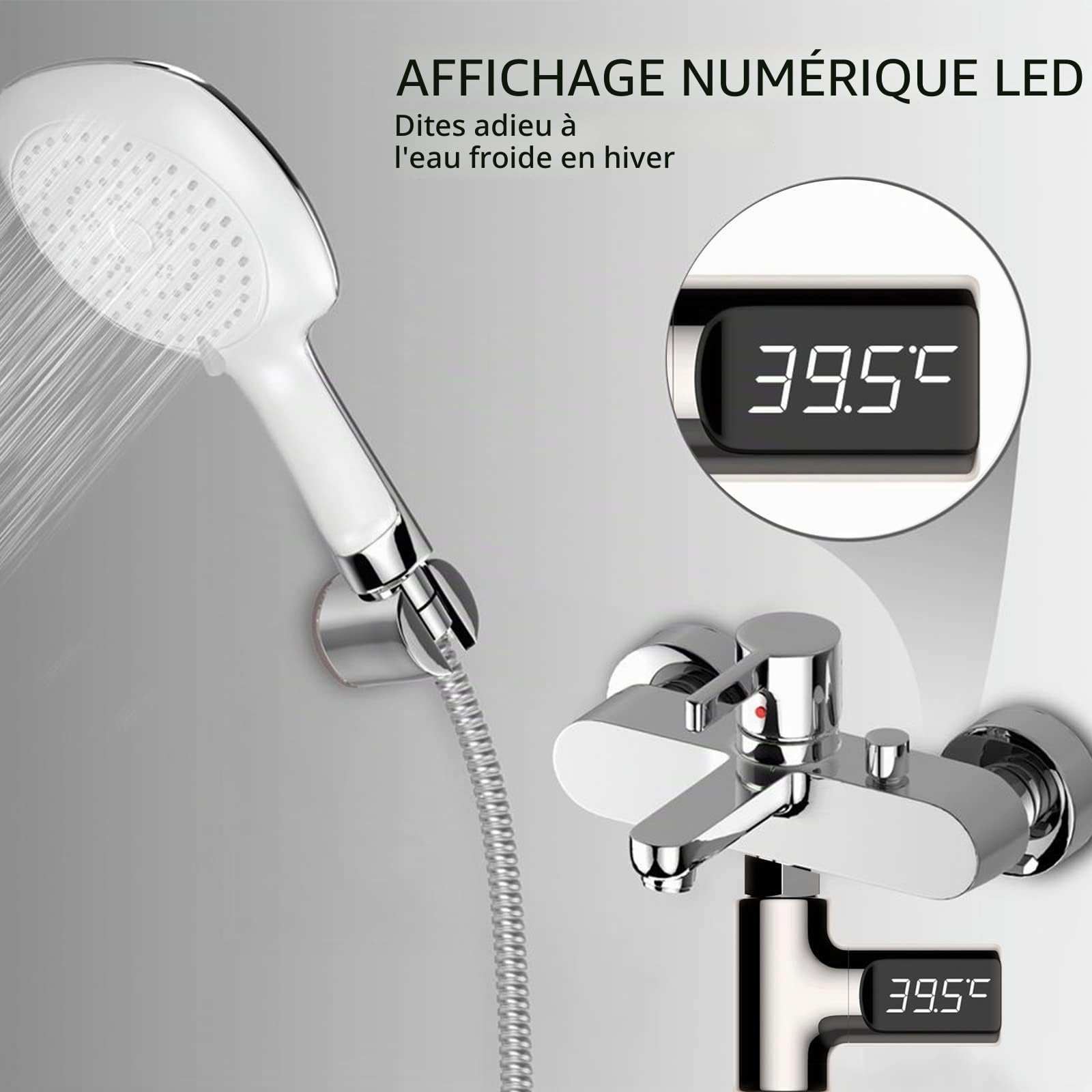 Chesoon Thermomètre de douche à lecture instantanée avec affichage numérique Fahrenheit/centigrade 5-85 ℃ pour le bain de bébé, lumière alimentée par l'eau, affichage rotatif à 360