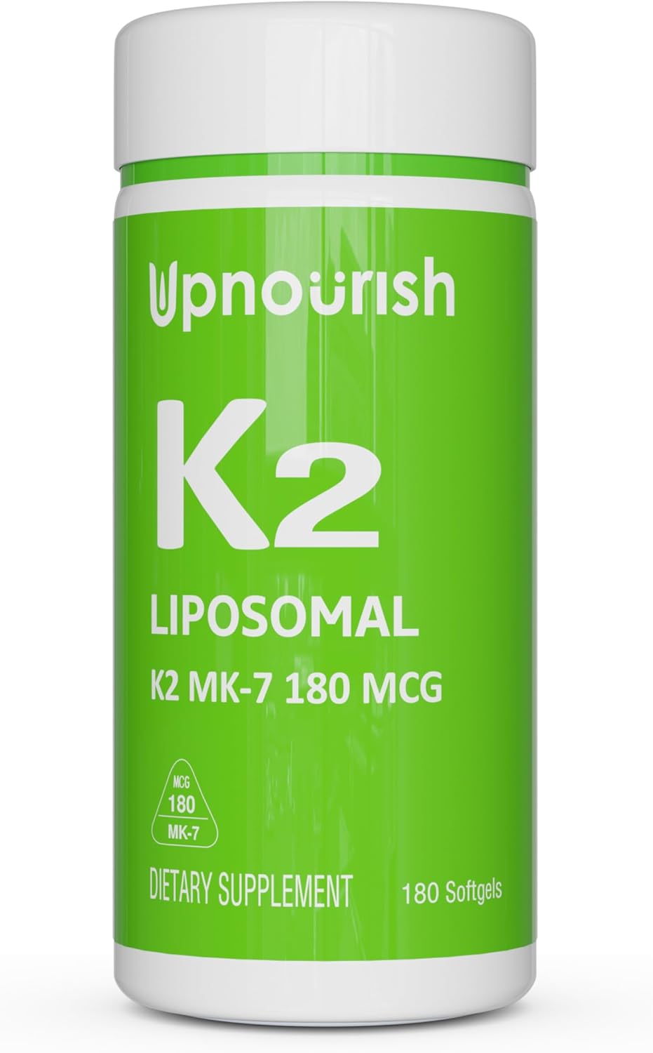 UpNourish Liposomal Vitamin K2 MK7 180 mcg - 180 K2 Vitamin Supplement Softgels for Women and Men - VIT K2 MK-7 with High Absorption