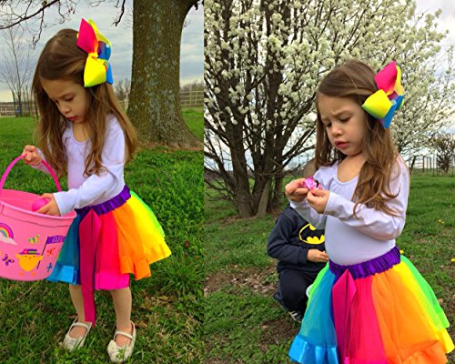 Bgfks Layered Ballet Tulle Rainbow Tutu Skirt For Little Girls Dress Up With Colorful Hair Bows (Rainbow,4-8X) #TOP4