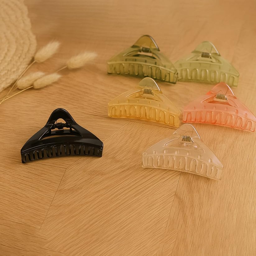 Image of Triangle Plastic Hair Claw Clips for Women and Womens, Strong Grip Non Slip Hair Clutcher for Daily Hair Styling, Assorted Colors, Pack of 12 Pieces