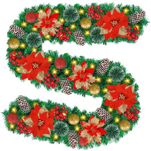 XUNIVERS Guirnalda Navideña Con Luces 2,7m - Decoración Para Exterior, Chimenea, Puerta de Entrada, Patio y Jardín