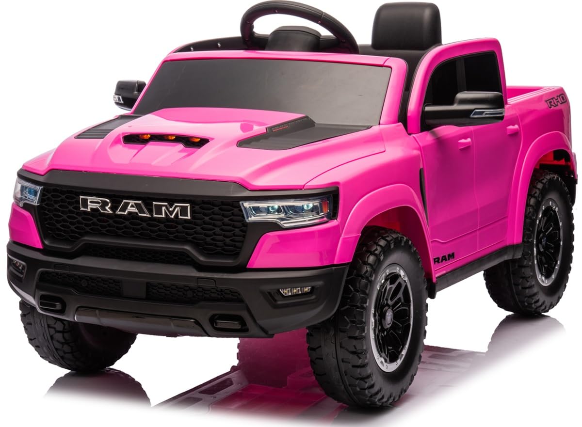 Playhouse Dodge RAM 1500, 2 Motoren - 90W, Bluetooth, Schlüssel, 4 Stoßdämpfer, Eva Räder, 12V 9ah, Fernbedienung, Kinderauto Kinderfahrzeug Kinder Elektroauto (Rosa)