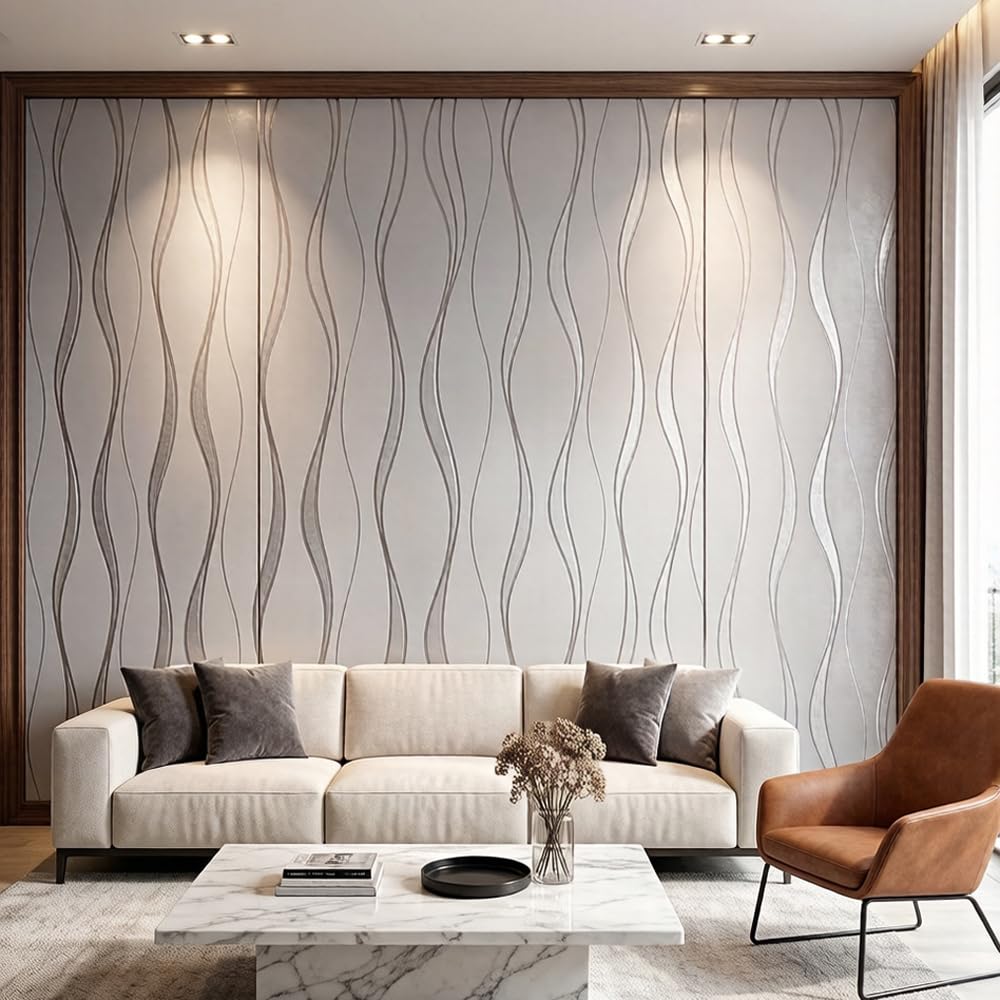 prior.choice 9.5X0.53M Modern Abstract Gloss Stripes Non-Woven Wallpaper Roll for Bedroom Livingroom 1.73' W x 31.2' L=5.035㎡ (54sq.ft) (Gray)