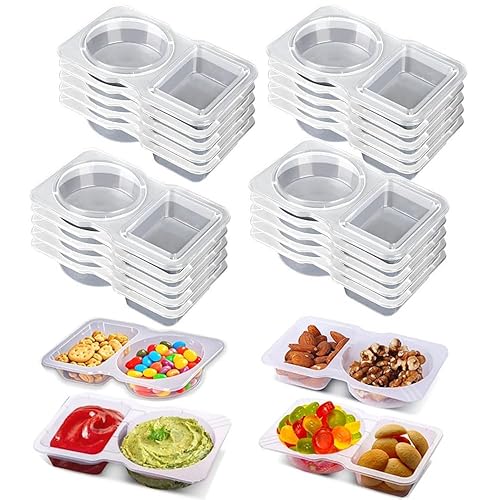 20 Sets Snack Condiment Containers with Lid, Disposable Double 2