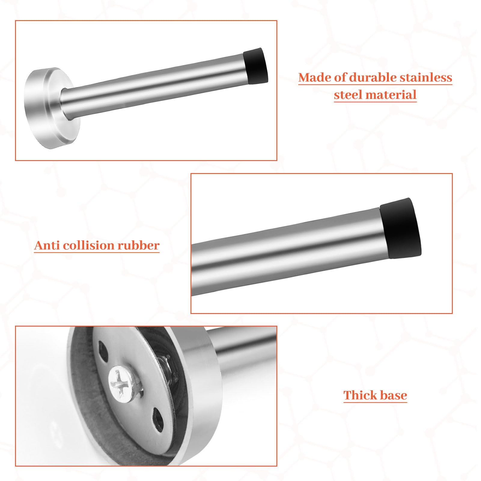 2 PCS Silver Door Stopper,5 Inch (120mm) Long Door Stopper,Stainless Steel Brushed Nickel Doorstops with Rubber Bumper Tips,for Outdoor Indoor Office Home and Public Spaces - Image 3